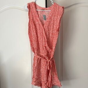 Nwt loft Coral Floral Wrap Romper - Sleeveless V-Neck